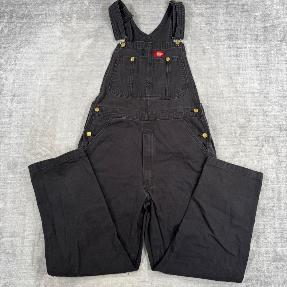 Dickies Overalls Mens 30x30 Black Duck Canvas Bib Workwear DB100RBK Utility Pant